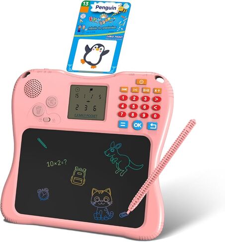 SPG300 All-in-One Kids Learning Tablet & Drawing Board, 130 Educational Cards 7.5-inch Screen Math Games Memory Training & Creative Writing Pad, Gift for Boys & Girls Ages 2 3 4 5 6 7 8 Years in Kuwait