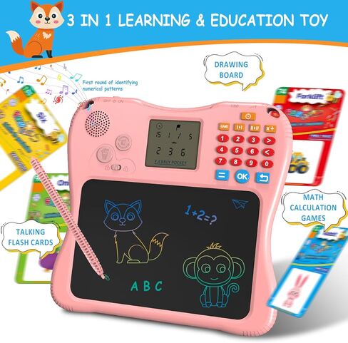 SPG300 All-in-One Kids Learning Tablet & Drawing Board, 130 Educational Cards 7.5-inch Screen Math Games Memory Training & Creative Writing Pad, Gift for Boys & Girls Ages 2 3 4 5 6 7 8 Years in Kuwait