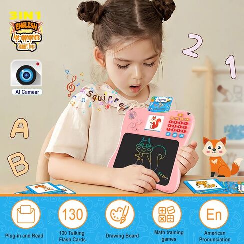 SPG300 All-in-One Kids Learning Tablet & Drawing Board, 130 Educational Cards 7.5-inch Screen Math Games Memory Training & Creative Writing Pad, Gift for Boys & Girls Ages 2 3 4 5 6 7 8 Years in Kuwait