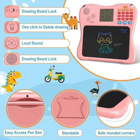 SPG300 All-in-One Kids Learning Tablet & Drawing Board, 130 Educational Cards 7.5-inch Screen Math Games Memory Training & Creative Writing Pad, Gift for Boys & Girls Ages 2 3 4 5 6 7 8 Years in Kuwait