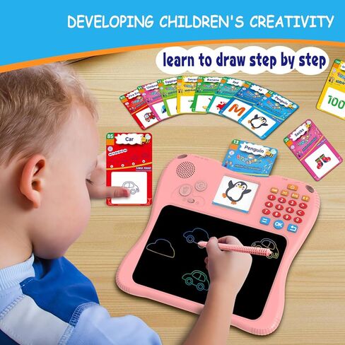 SPG300 All-in-One Kids Learning Tablet & Drawing Board, 130 Educational Cards 7.5-inch Screen Math Games Memory Training & Creative Writing Pad, Gift for Boys & Girls Ages 2 3 4 5 6 7 8 Years in Kuwait