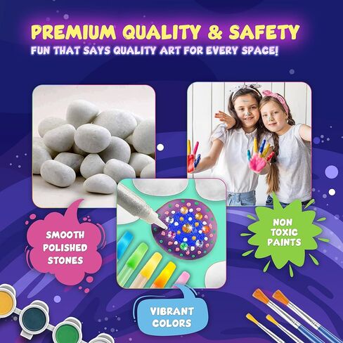 طقم الطلاء الصخري - توهج في The Dark ، 60+ PCS Arts and Crafts Rock Painting Kit للأطفال 6-12 ، اللوازم الفنية مع الوهج والدهانات القياسية ، ألعاب في الهواء الطلق للبنين والبنات عيد ميلاد وهدايا عيد الفصح in Kuwait