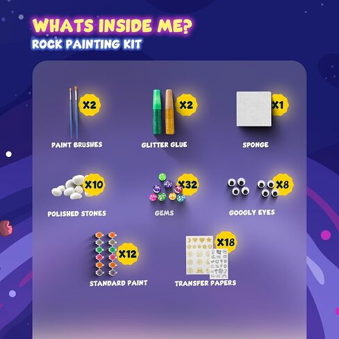 طقم الطلاء الصخري - توهج في The Dark ، 60+ PCS Arts and Crafts Rock Painting Kit للأطفال 6-12 ، اللوازم الفنية مع الوهج والدهانات القياسية ، ألعاب في الهواء الطلق للبنين والبنات عيد ميلاد وهدايا عيد الفصح in Kuwait