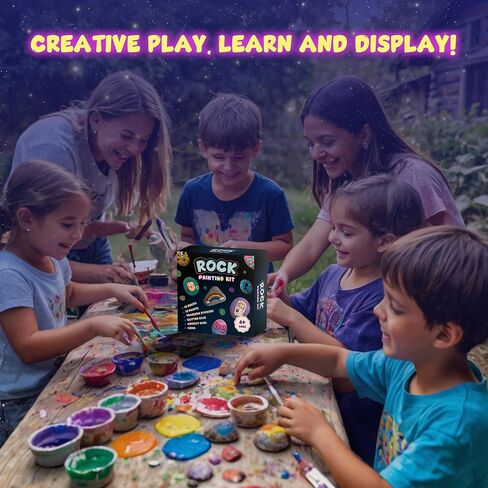 طقم الطلاء الصخري - توهج في The Dark ، 60+ PCS Arts and Crafts Rock Painting Kit للأطفال 6-12 ، اللوازم الفنية مع الوهج والدهانات القياسية ، ألعاب في الهواء الطلق للبنين والبنات عيد ميلاد وهدايا عيد الفصح in Kuwait