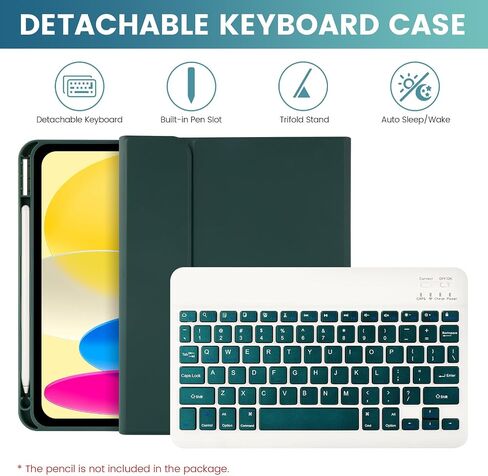 Keyboard Case for iPad 10th Generation 10.9 inch 2022(A2696/A2757/A2777), Slim Smart Keyboard Case with Detachable Bluetooth Keyboard and Pencil Holder for iPad 10th Gen in Kuwait