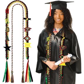 SmoothNovelty 2 Pcs Graduation Stole Class of 2025 Kente Leis and Honor Cords Authentic African Art with Felt 2025 Grad Embroidery Patches for School College Bachelor Master Doctor Graduation Party