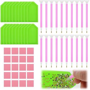 Oruola 60pcs Gem Art Tools ، 20 صوانيًا فنيًا للماس و 20 أقلامًا من الإكسسوارات الفنية الماس مع 20 طينًا فنيًا للأحجار الكريمة ، وأدوات اللوحات الفنية للأحجار الكريمة