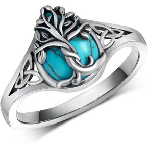 Genuine Turquoise Ring 925 Sterling Silver Tree of Life Ring Vintage Western Nature Gemstone Turquoise Jewelry for Women