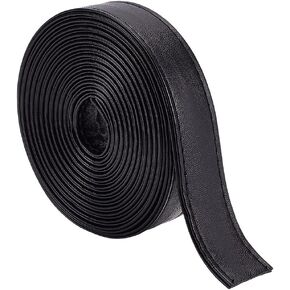 HOBBIESAY 2.19 Yard Black Leather Strap with Stitching 0.79 Inch Flat Imitation Leather Strip Double Side Leather Straps for Crafts DIY Projects Clothing Traction Ropes Belt