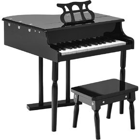 Goplus 30-Key Classical Kids Piano, Mini Grand Piano Wooden Learn-to-Play Musical Instrument Toy with Bench, Piano Lid, Music Rack, Gift for Boys Girls Aged 2+ Baby Toddler(3 Straight Leg-White)