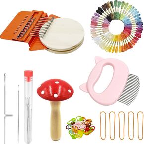 Allazone Small Darning Weaving Loom Darning Loom ، 12 Hooks Type Type Type Type Type Type Type Small Weaving Loom Machine with 50 threads darning for diy stuls ، repair compless