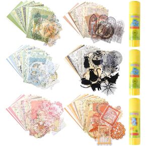 300pcs طقم ورق قصاصات عتيقة مع عصا الغراء لورق الحرف الحرفية ، رصاصة Junk Journal Vision Board Supplies for Scrapbooking Planner ، لوازم اليومية لكتابة رسائل مجمعة