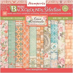 Stamperia Inter ، KFT Paper Pad 12x12 10pk Bkgd ، 12 × 12 بوصة ، Casa Granada
