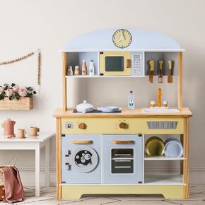 المطبخ PlaySet للأطفال الذين تتراوح أعمارهم بين 3 و 8 سنوات ، المطبخ خشبي التظاهر مع إكسسوارات الطهي ، الأبعاد: 38 "H x 31" W × 12 "د