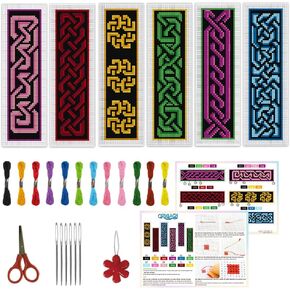 ORIGACH 6 Set Celtic Knot Cross Stitch Bookmark Kit for Beginner with Backing Felt Floss Instructions DIY Stamped Embroidery Bookmark Kit for Adults, Book Lovers