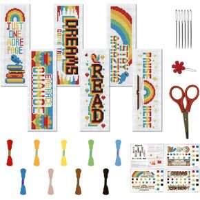 FREEBLOSS 6 Set Rainbow Cross Stitch Bookmark Kit Stamped Cross Stitch Kits for Beginners DIY Embroidery Bookmarks DIY Bookmark Kit for Adults Gift 6 * 20CM