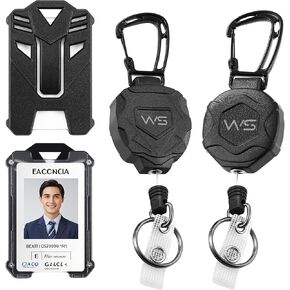 2pack سلسلة مفاتيح قابلة للسحب ، بكرة شارة Carabiner للتكتيكية ، مع حامل شارة الهوية وحبل قابل للسحب 31.5 بوصة