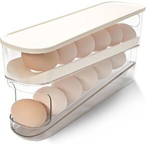 Virmate Rolling Egg Holder for Refrigerator - Egg Dispenser for Fridge - Refrigerator Egg Tray with Lid - Clear Countertop Egg Display - Kitchen Organizer Roll-Down Egg Storage Container