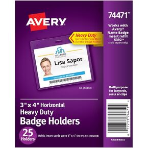Avery Heavy Duty Badge Holders, 3" x 4", 25 Horizontal ID Badge Holders (74471)