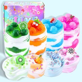 6 حزمة Fruit Slime Kit ، Sleime Slime for Kids with Jelly Cube Slime Pack ، Crunchy Slime Kit for Kids Party Favors ، عيد ميلاد عيد الفصح مجموعة Slime Kit للفتيات والفتيان من 8 إلى 12 أطفال Slime 600ml