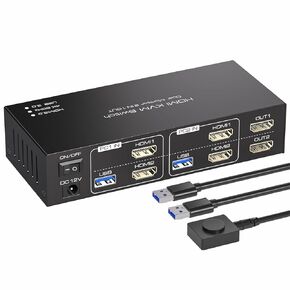 KVM Switch 3 Monitors 2 Computers HDMI+2Displayport 8K 60Hz 4K120Hz HDMI+2DP USB 3.0 KVM Swticher 2 PC Share Triple Monitor 4USB Output for Keyboard Mouse Printer Hard Disk