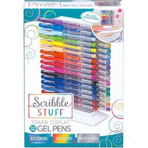 Cra-Z-Art Scribble Stuff 32ct Gel Pens Tower, 32 Bright Fun Colors, an Assortment of 12 classic, 10 neon and 10 metallic fashion ink colors in display stand. Great for Kids,Teens and Adults!