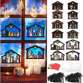 Fennoral 24 Pack Christmas Nativity Craft Kit For Kids Make You You Youher Nativity Close Craft Kit for Girls DIY تلوين عيد الميلاد المسيحي الديني للأنشطة الفنية زخرفة عيد الميلاد