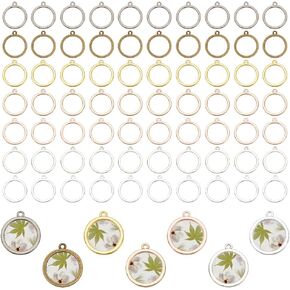 PH PandaHall 168pcs 17mm Round Open Bezel Connector Charms 7 Colors Hollow Bezel Pendants Blanks Frame Pendant Trays Connector Charms for DIY Craft UV Resin Pressed Flower Jewelry