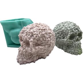 3D Skull DIY قالب السيليكون لزخارف الشمع شمعة الهالوين ، ورائحة جمجمة الجص بلوستر راتنج الايبوكسي الصنع قالب سيليكون ثلاثي الأبعاد لشمعة الصابون