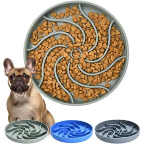 Silicone Slow Feeder Dog Bowls,Puzzle Dog Feeding Bowls with Suction Cups,Healthy Eating,Slow Feeding Anti Slip Design for Small and Medium-Sized Dogs, Dishwasher and Microwave Safe (Grayish Green)