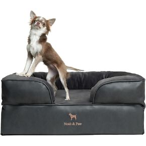 سرير الكلب الكبير Noah & Paw ، 35 × 25 × 11 بوصة ، أسرة الكلاب العظمية ، رغوة ذاكرة قشر البيض مغروسًا بهلام التبريد ، الغطاء الداخلي ، مقاوم للماء ، قابلة للغسل (مجموعة أريكة جلدية فو)