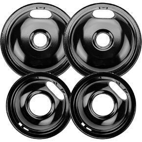 Cenipar W10290350 & W10290353 Range Burner Drip Pan Bowls Porcelain Plated for Electric Stove & Surface Burner Compatible with Whirlpool Frigi-daire Include 2 x 8-Inch + 2 x 6-Inch Drip Pans
