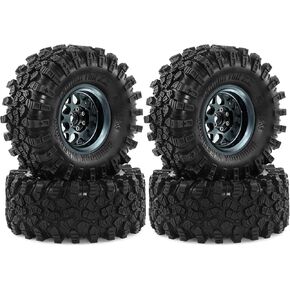 2.2 inch RC Crawler Tires and Beadlock Wheels Rims OD 5.35'' 1:10 Soft Rubber Mud All Terrain Tyres for 1/10 1/8 Rock Crawler Car Traxxas TRX4 Axial SCX10 II RC4WD CC01 Gen8 (Silver)