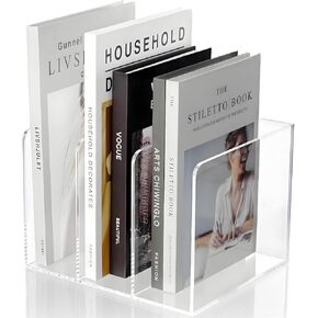 Acrylic Magazine File Holder with 3 Vertical Compartments, Clear Desk Organizer and Accessories Magazine Rack File Organizer Workspace Sorters Bookend for Office Home Desktop