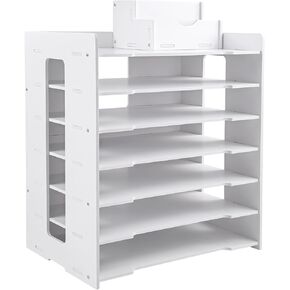 Paper Storage Organizer 7 Tier, File Organizer for Desk, Stackable Construction Paper Holder, Desktop File Organizer for Office, Classroom, Home, Includes Pen Holder (13.6 x 12.2 x 9.8Inch)