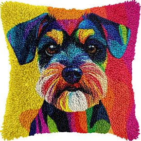 Miniature Schnauzer Alatch Hook Palctlow Coshion Cushion Cushion Crochet Yarnwork Needlework DIY Hook Latch Kit Pillowcase Cover Awdrict Home Christmas Decoration 43x43cm (1)