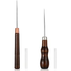 2 Pcs Awl Tool, Scratch Awl Punch Tool with Wooden Handle Sewing Bradawl Gourd Shape Pin Punching for Leather Punch Hole Craft Repair Shoes Sewing Crochet DIY Handmade Stitch