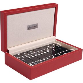 Silverman & Co. Double 6 Large Black Domino Set - Red Case