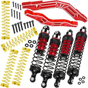 Big Bore Shocks & Shock Tower Upgrades Part for 1/10 Big Rock/Granite/Senton 3S BLX,1/8 Typhon 3S BLX Mega550,4Pcs RC Aluminum Full Metal Shocks Absorber & Front Rear Shock Tower,Pink