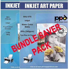 PPD INKJET BUNDLE Matte Watercolor Paper 11x17 "64LB 240GSM X 25 SHOETS و CANVAS 100 ٪ COTTON REAL LTR 8.5 × 11" 125 رطل. 340GSM 17mil × 10 أوراق