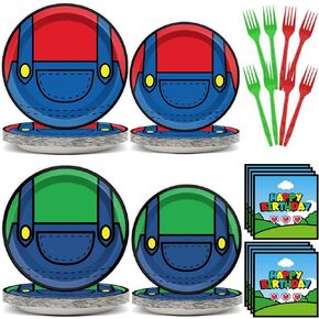 200 مقابل Super Brother Brother Party Party Supplies Super Brother Paper Paper Paper Table Plate Super Bro Plates With Fork Super Bro Decoration Super Video Games For Kids Baby Shower