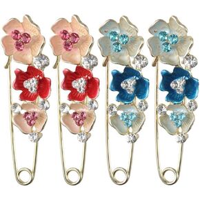 4 PCS Rhinestone Rose Flower Safety Pins Fashion Rose Flower Shape Pins 2 Color Clother Pins Pins Decoration