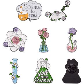 7Pcs Science Enamel Pins Set Cute Chemistry Flower Brooch Funny Pins Alloy Aesthetic Brooch Backpack Pins Chemistry Laboratory Gifts Cute Badge for Adults Bags