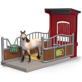 Schleich Farm World - 4pc Horse Stall و Mare Toy Stail for Kids. تخصيص علامة الكتابة على مربع المهر الواقعية. ألعاب الحيوانات المزرعة للبنين والبنات. اللعب التفاعلي ممتع للأطفال الذين تتراوح أعمارهم بين 3+ 42724