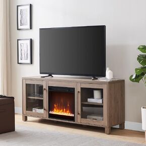 Henn&Hart Rectangular TV Stand for TV's up to 80" in Antiqued Gray, Electric Fireplace TV Stands for the Living Room