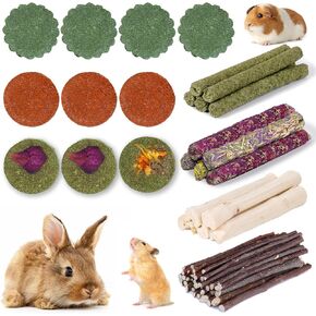 50-60 PCS Rabbit & Guinea Pig Pig Toys - Timothy Stick و Sweet Bamboo و Apple Stick - منع نمو الأسنان والأسنان النظيفة