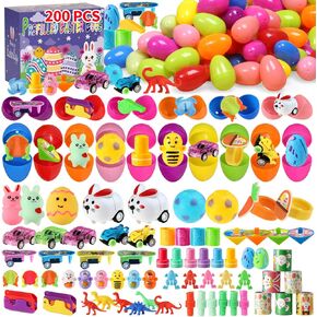 200pcs بيض عيد الفصح بالجملة مع ألعاب بيض عيد الفصح المملوءة ببيض عيد الفصح ، وفضلات حفلات الصيد في عيد الفصح ، وحشوات السلة وجوائز الفصول الدراسية ، وفضلات الحفلات