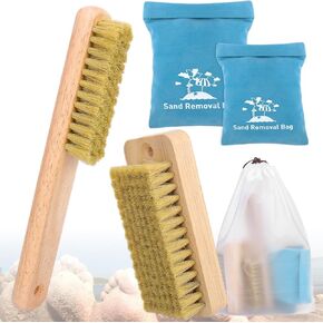Mity Rain 4PCS Beach Essentials مجموعة - مزيل الرمال للشاطئ ، بما في ذلك أكياس إزالة الرمل 2 مساءً وفرش رمل 2 مساءً لأقدام شاطئ الكرة الطائرة الرملية ، يجب أن تكون ملحقات الشاطئ