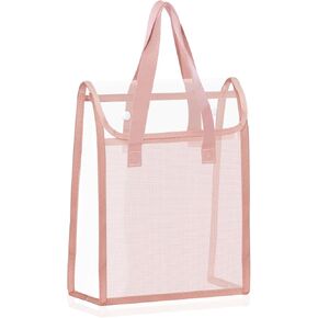 Large Bible Cover Bag Clear Bible Case Bible Holder Book Case Bag Carrying Book Case Church Bag Bible Protective with Handle for Men Women (Pink)