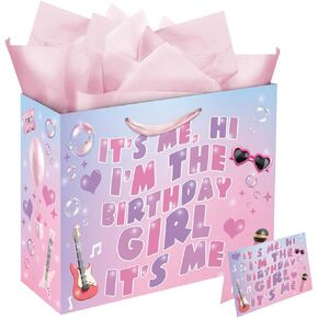 Eaureum In My Birthday Era Gift Bag for Girls, Pink Blue Birthday Gift Bag Party Decorations for Girls Daughter Granddaughter Friends